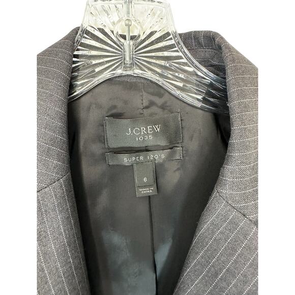 J.Crew 1035 Super 20's Gray Pinstripe Office Work Academia Wool Blazer Size 6 - Picture 3 of 11